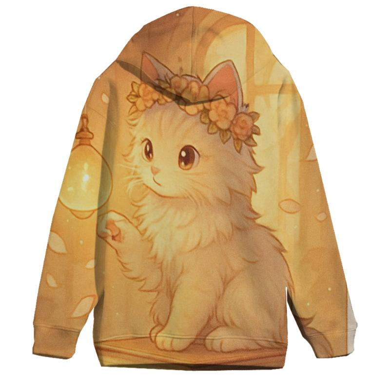 Sunrise Library Cat With Floating Lantern Orbs designer hoodies