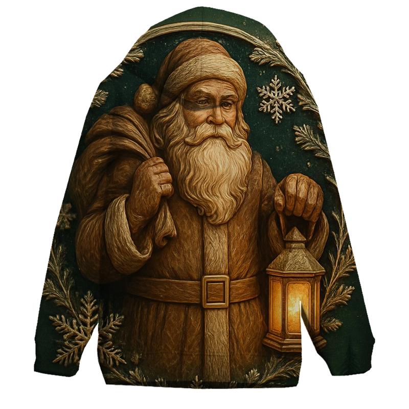Wood Carved Santa Under Frosted Moon Halo heavyweight hoodies