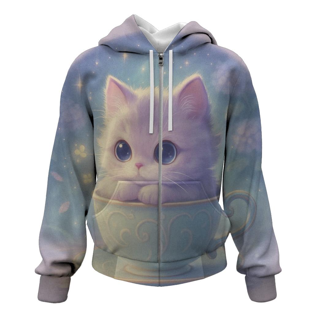 Moonlit Teacup Kitten Reverie pullover hoodies