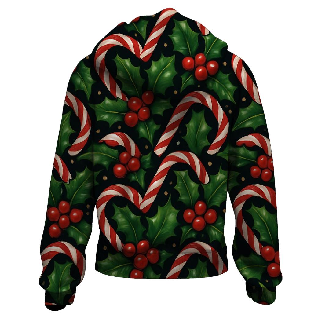 Holly And Candy Cane Interlock Tessellation On Midnight Black Background custom hoodies