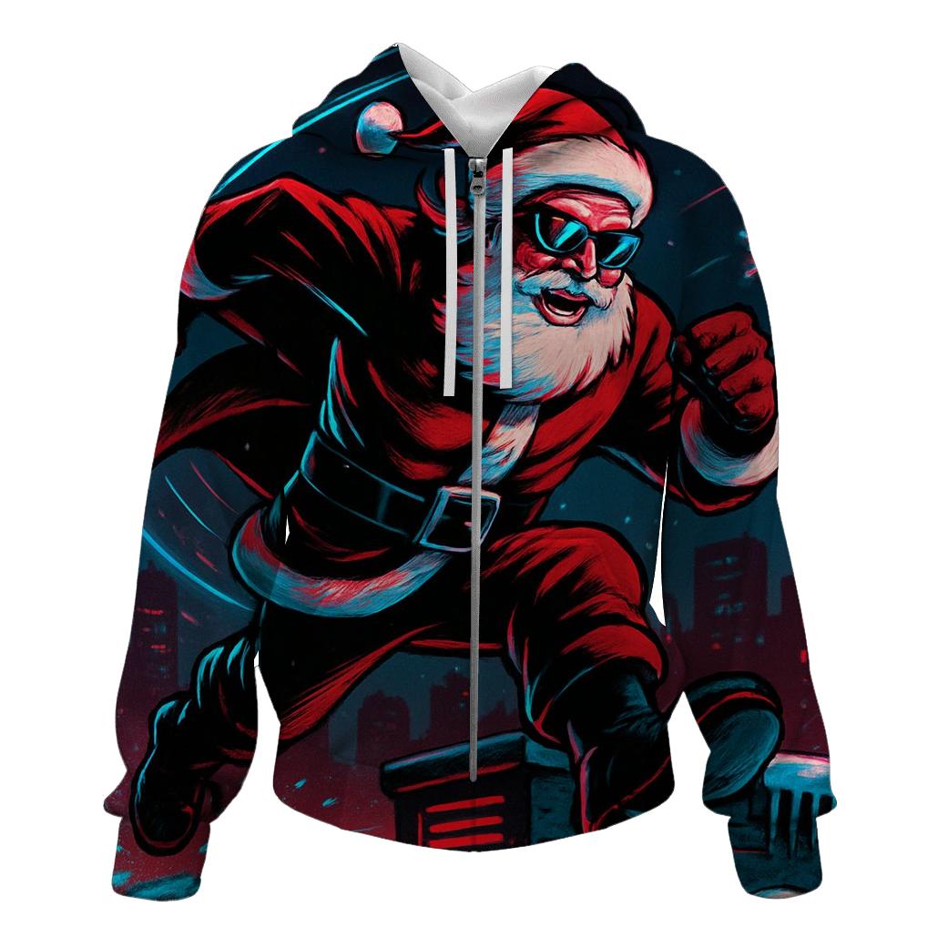 Neon Midnight Santa On The Rooftop Run premium hoodies