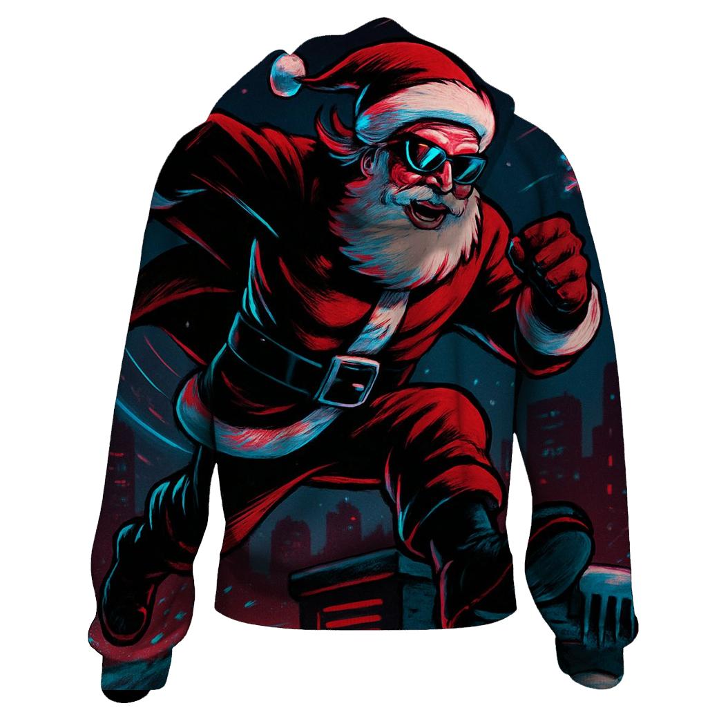 Neon Midnight Santa On The Rooftop Run premium hoodies