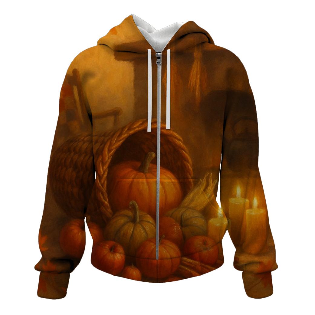 Candlelit Cornucopia Hearth printed hoodies