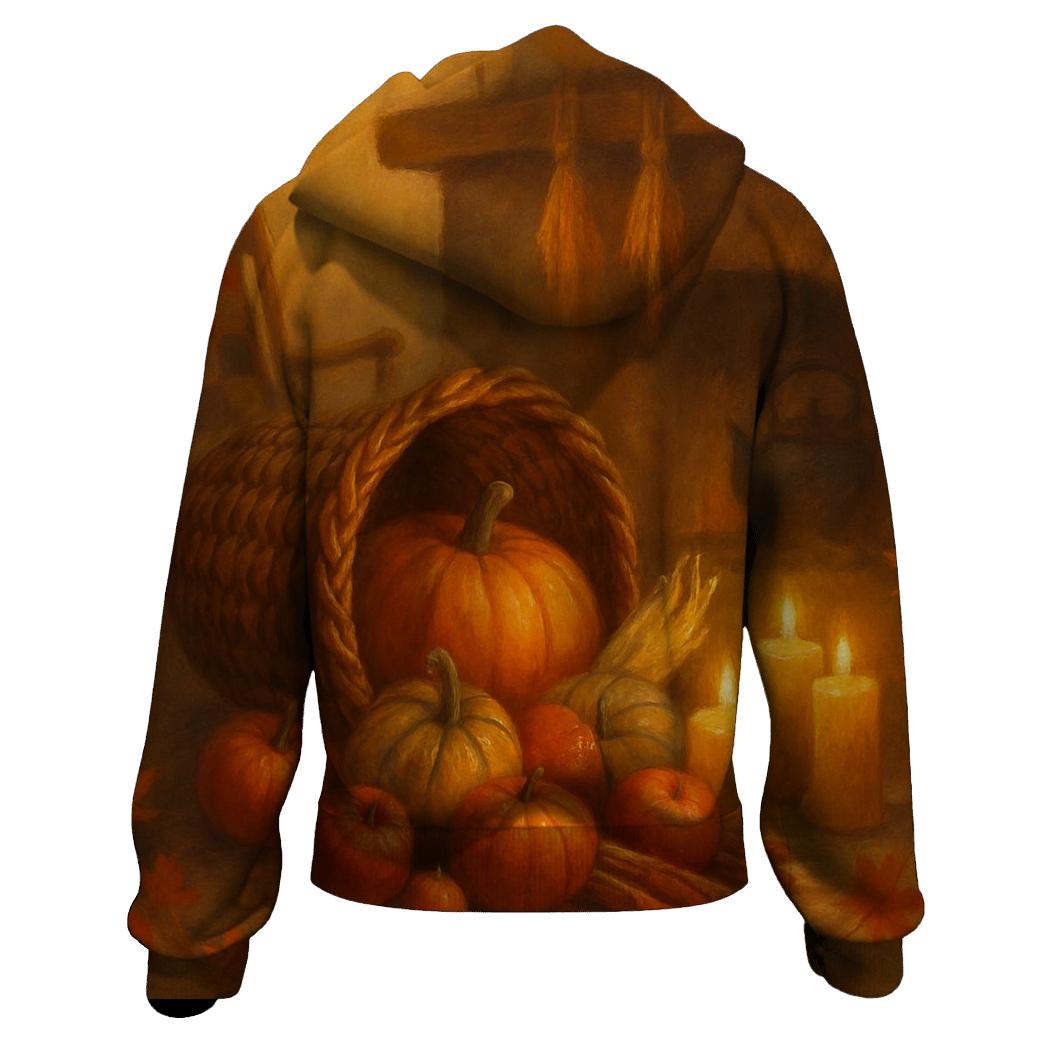 Candlelit Cornucopia Hearth printed hoodies