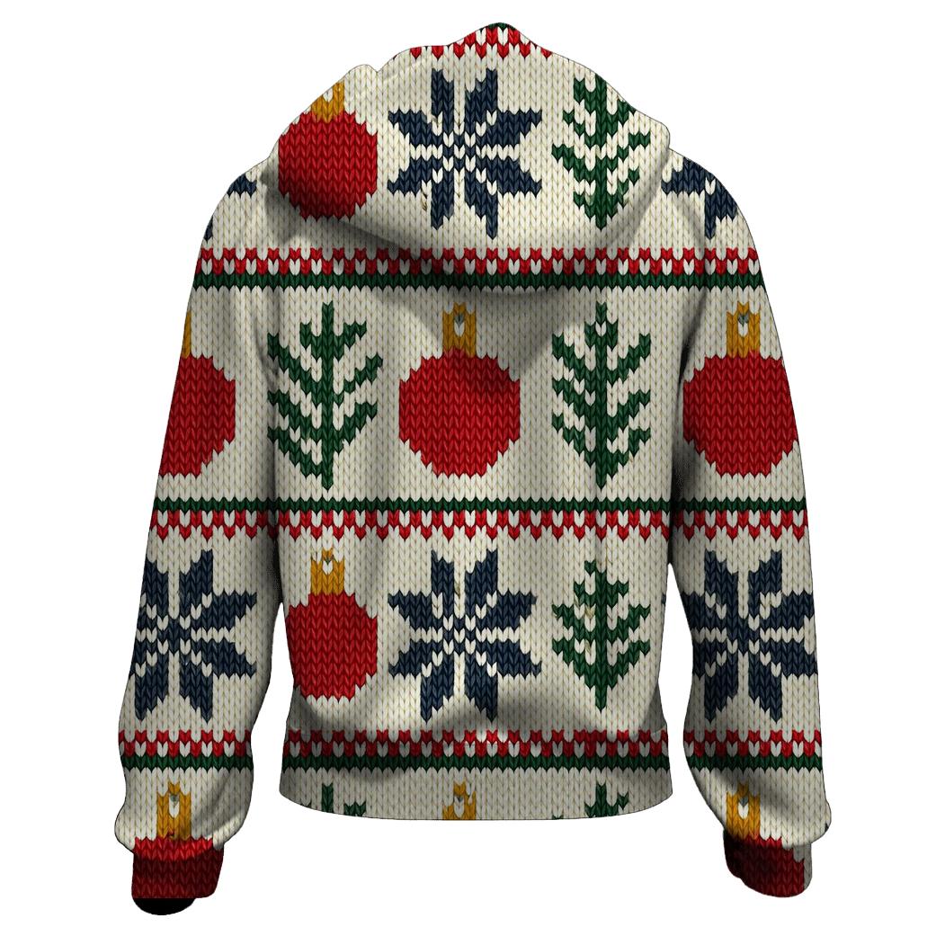 Nordic Snowflake And Ornament Fair Isle Grid On Cream White Background designer hoodies