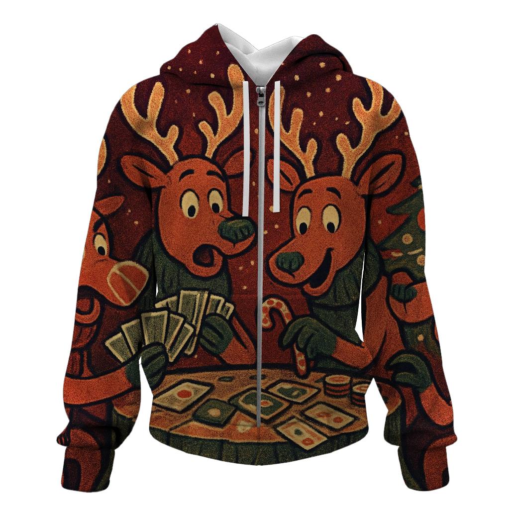 Reindeer Card Game Cabin Chaos lightweight hoodies