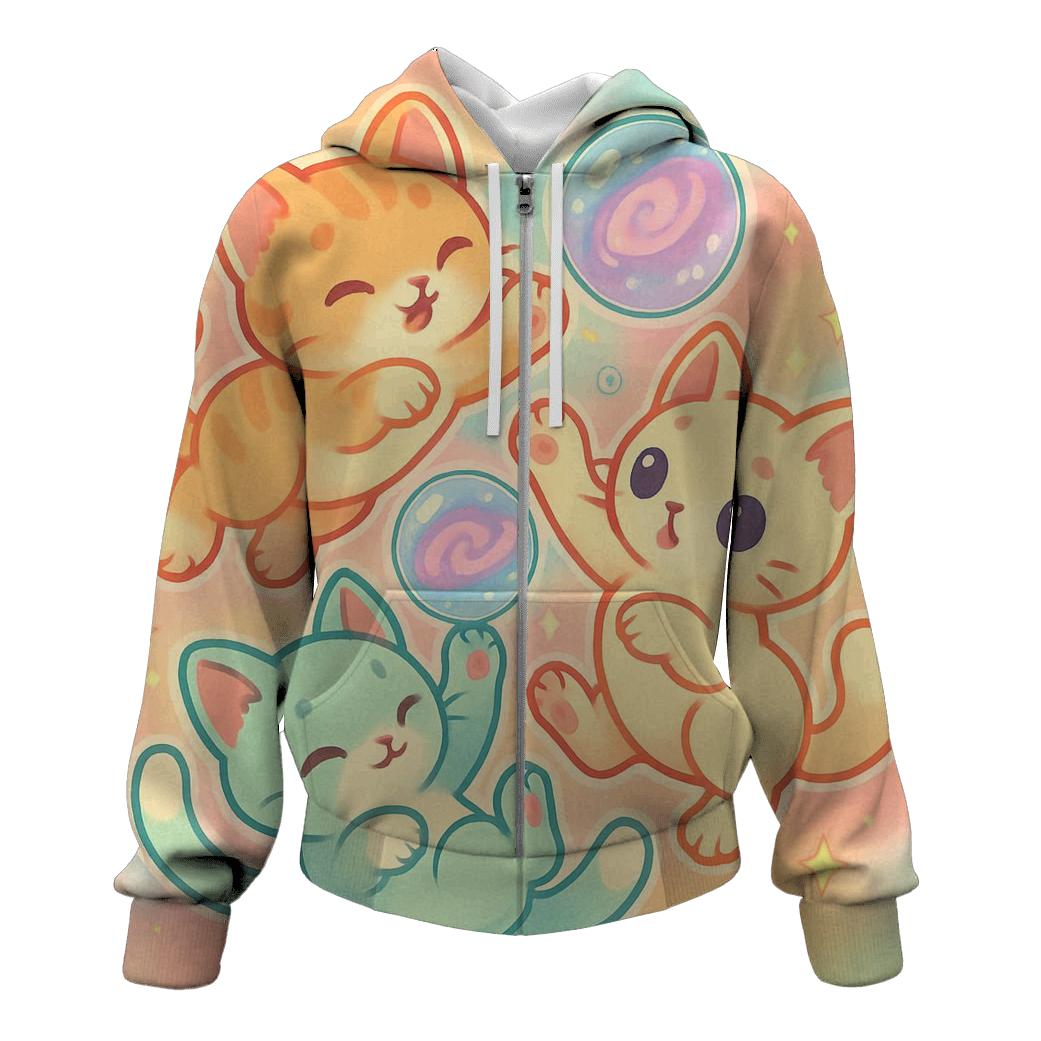 Candy Cloud Kittens In Bubble Orbit custom hoodies