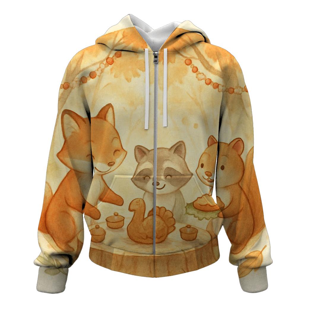 Autumn Wildlife Feast Circle embroidered hoodies