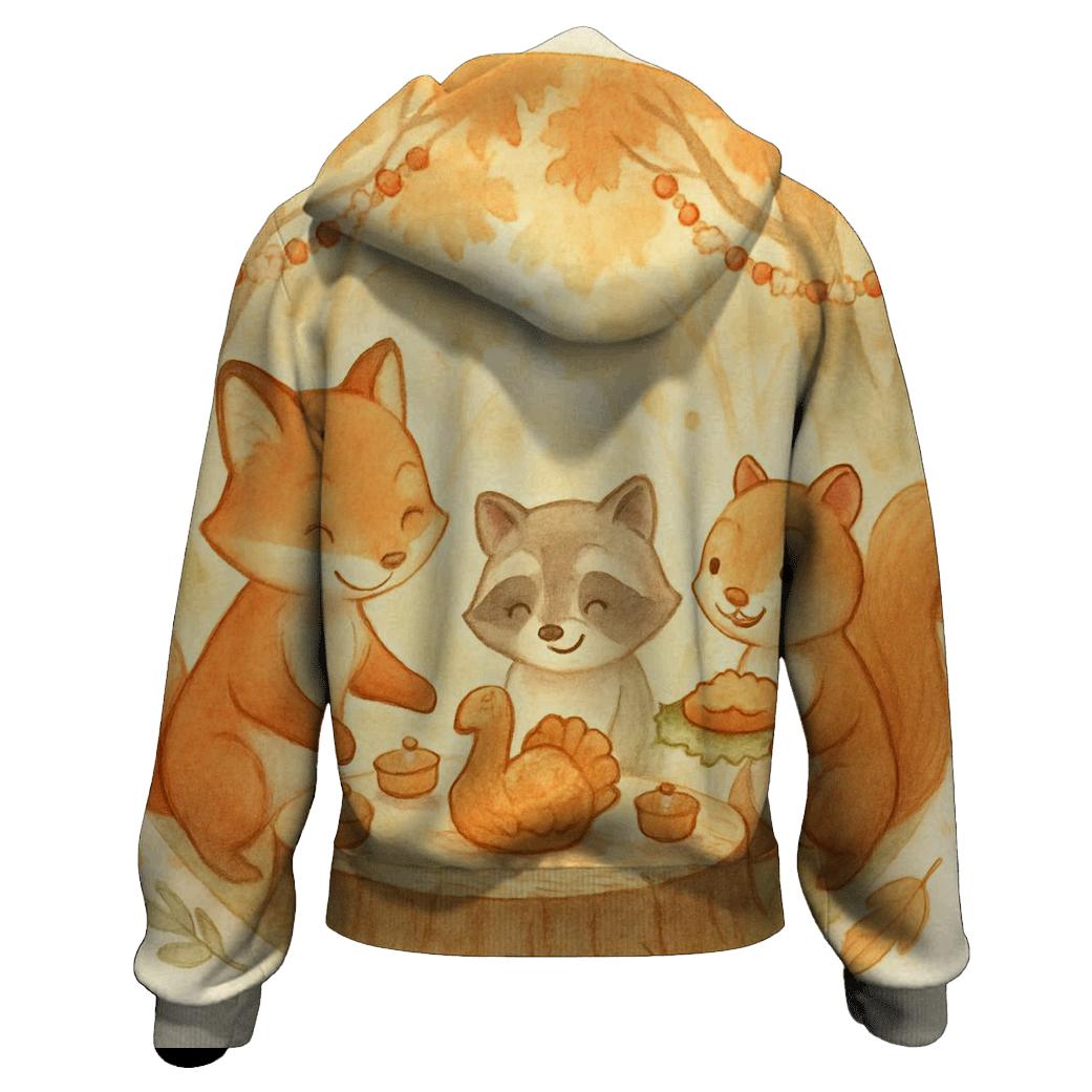Autumn Wildlife Feast Circle embroidered hoodies