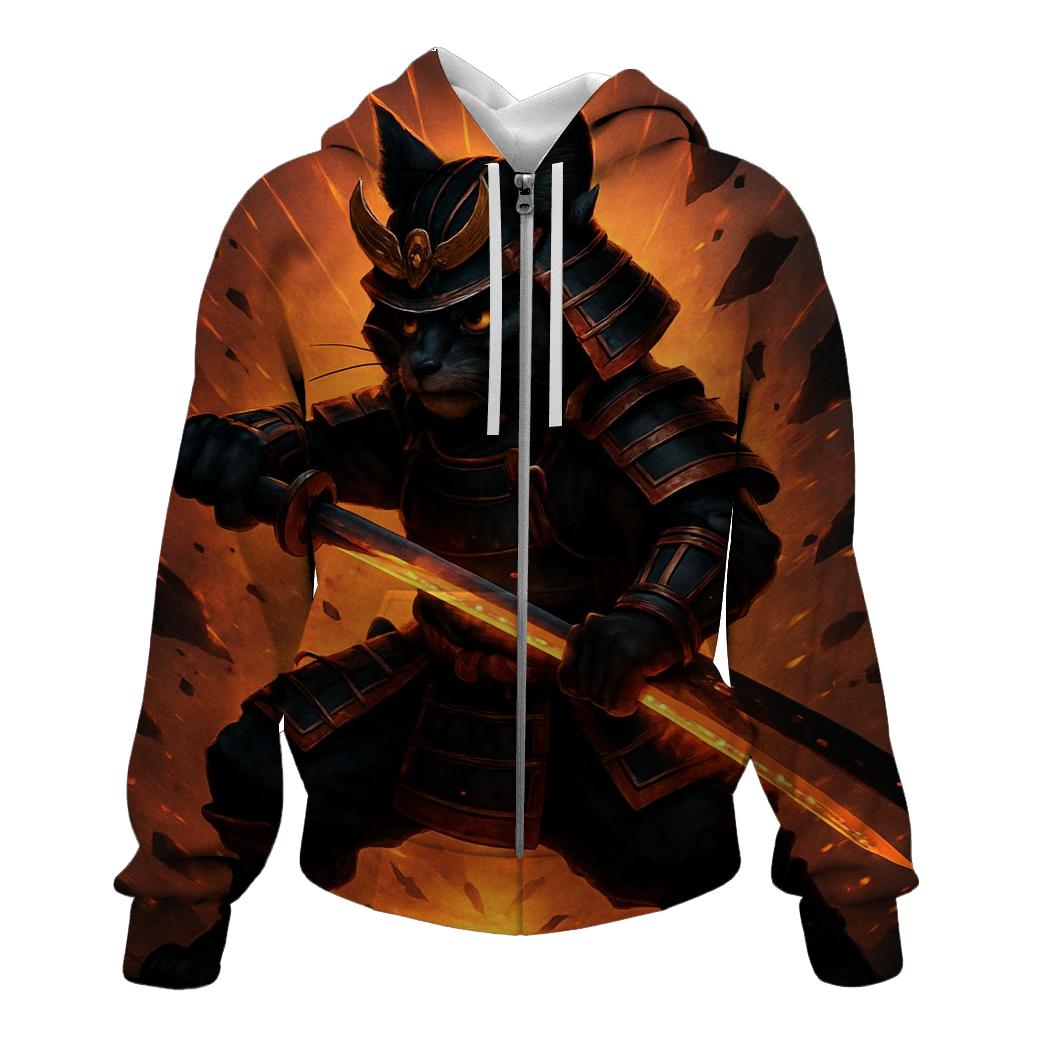 Volcanic Glass Samurai Cat heavyweight hoodies