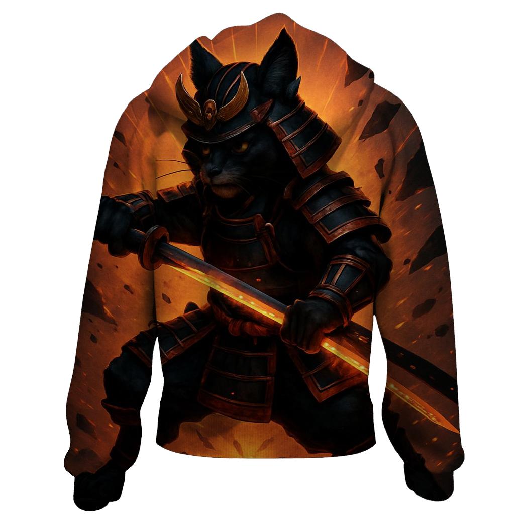 Volcanic Glass Samurai Cat heavyweight hoodies