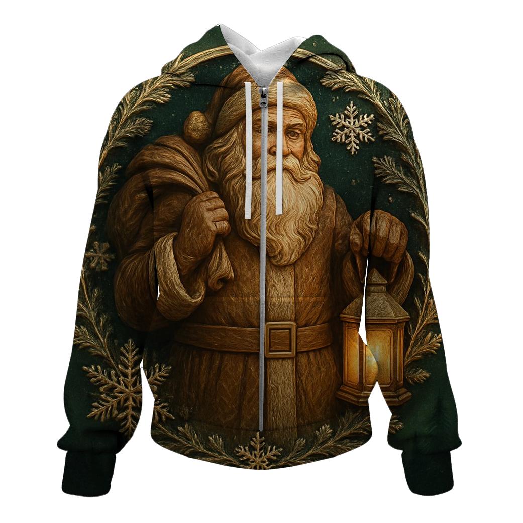 Wood Carved Santa Under Frosted Moon Halo hoodies fashion