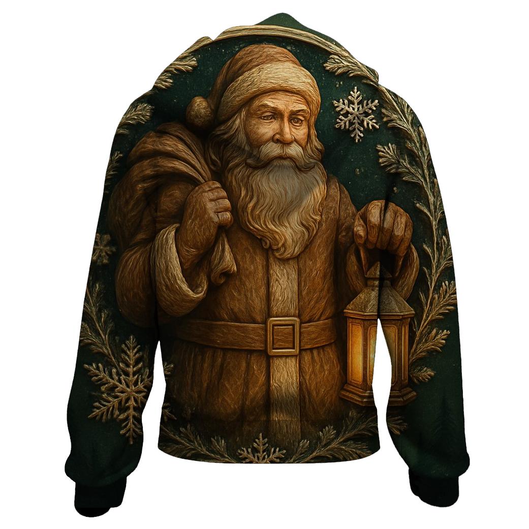 Wood Carved Santa Under Frosted Moon Halo hoodies fashion