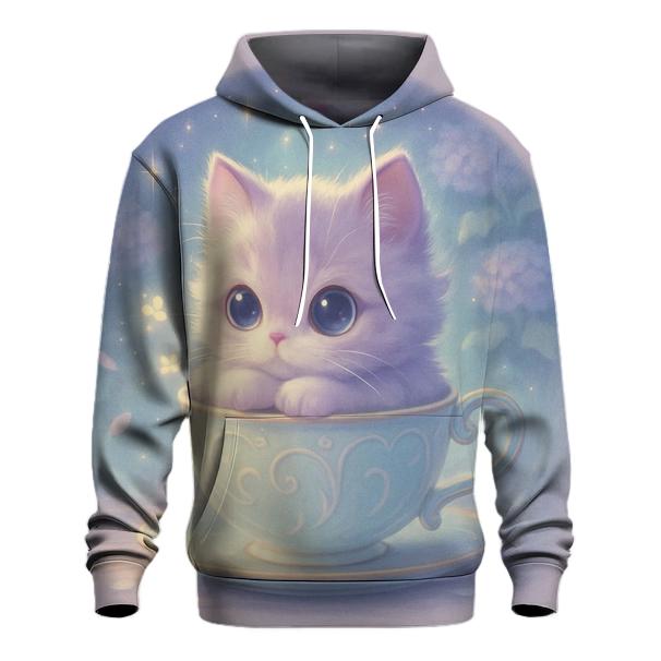 Moonlit Teacup Kitten Reverie embroidered hoodies
