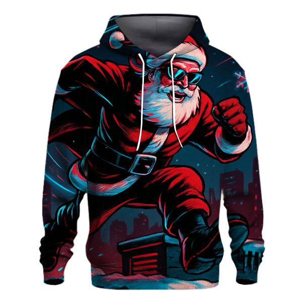Neon Midnight Santa On The Rooftop Run heavyweight hoodies