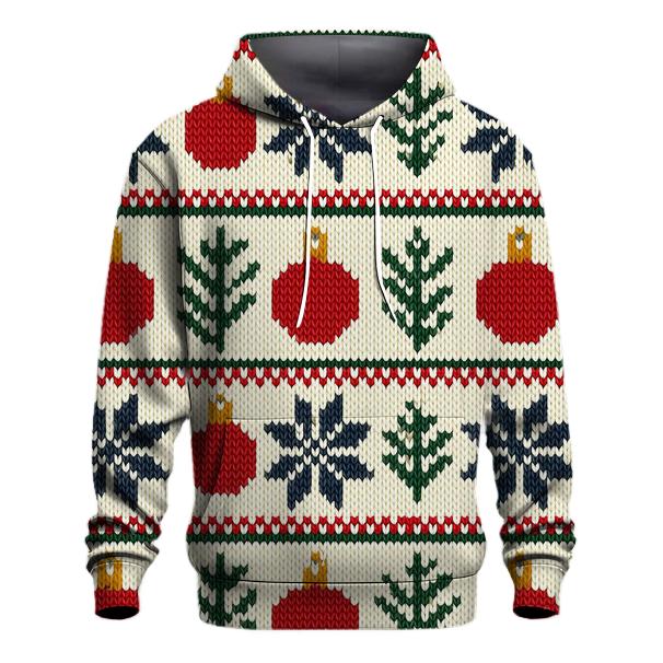 Nordic Snowflake And Ornament Fair Isle Grid On Cream White Background hoodie designs