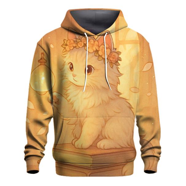 Sunrise Library Cat With Floating Lantern Orbs embroidered hoodies