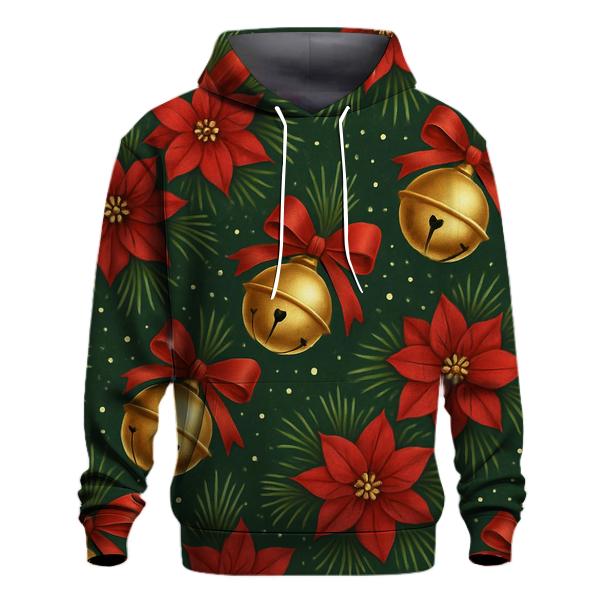 Golden Bells And Poinsettia Diagonal Stripe Repeat On Deep Forest Green Background zip-up hoodies