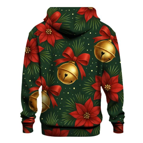 Golden Bells And Poinsettia Diagonal Stripe Repeat On Deep Forest Green Background zip-up hoodies