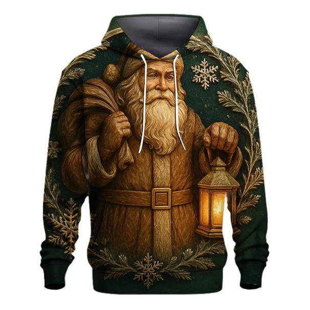 Wood Carved Santa Under Frosted Moon Halo hoodies fashion