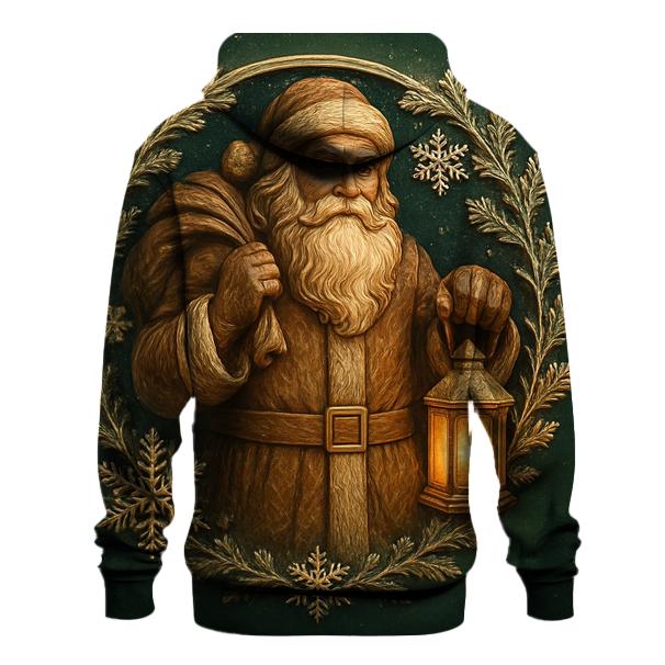 Wood Carved Santa Under Frosted Moon Halo hoodies fashion