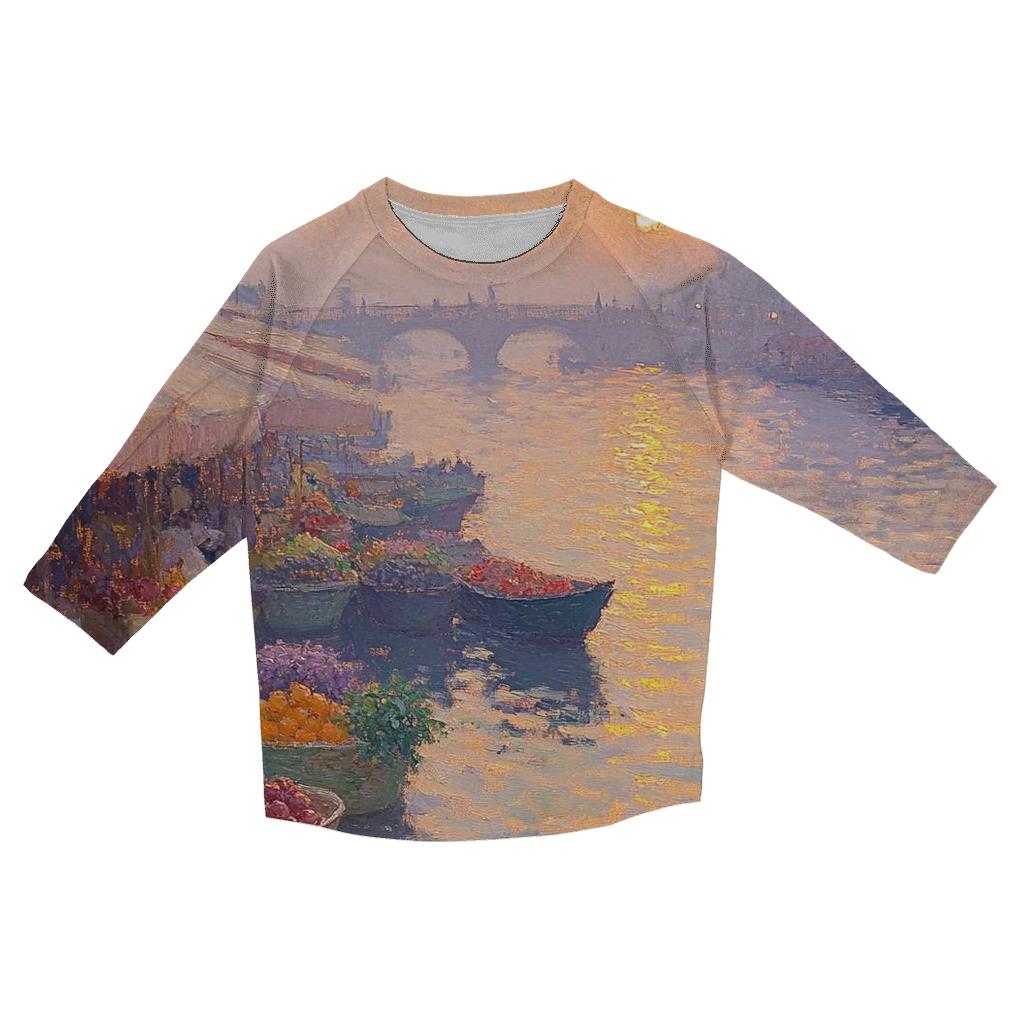 Claude Monet Inspired Sunrise Over Quiet River Market custom 3/4 sleeve shirts