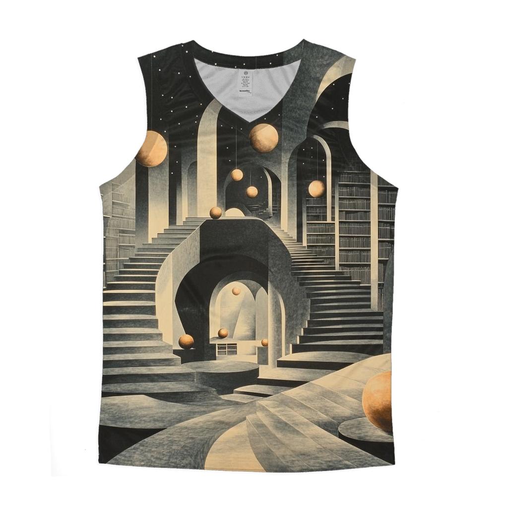 MC Escher Inspired Library Of Orbiting Staircases cotton sleeveless tops