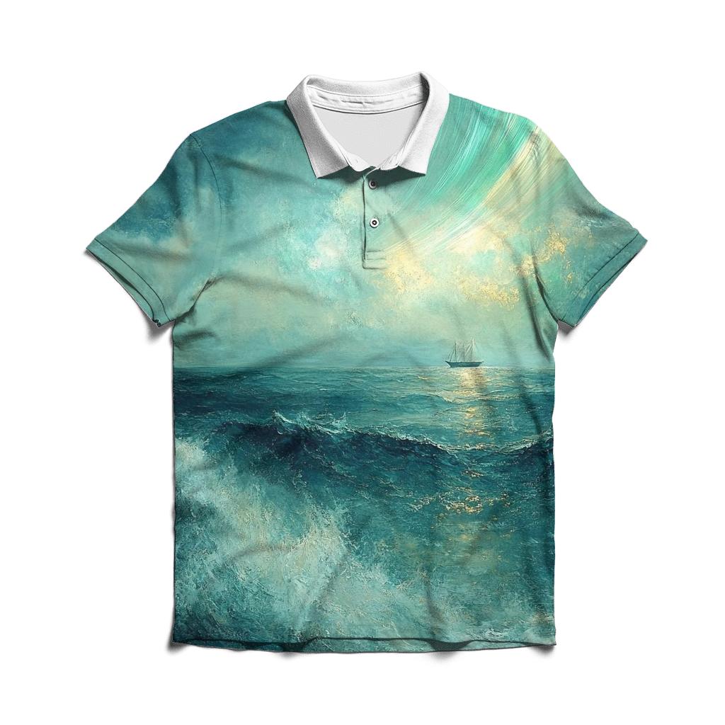 JMW Turner Inspired Aurora Over Stormy Ocean embroidered polo tops