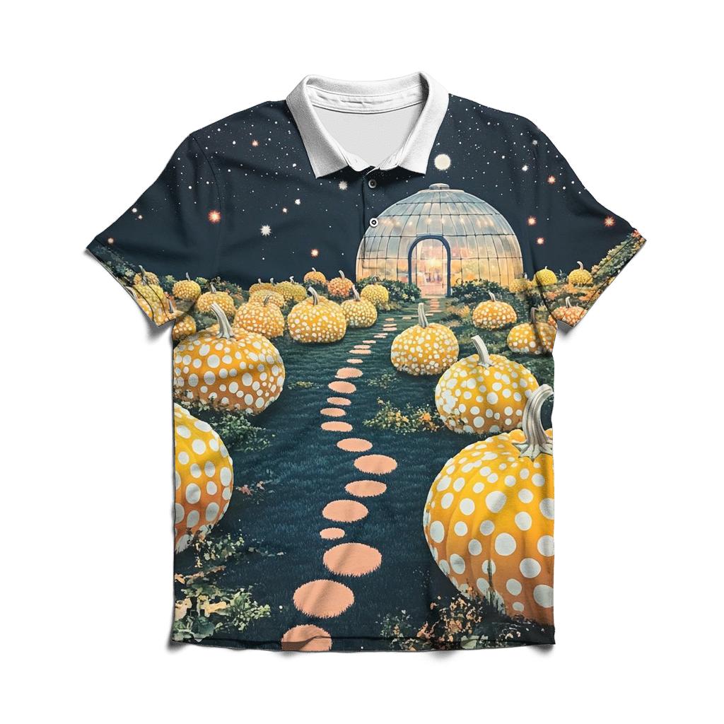 Yayoi Kusama Inspired Cosmic Pumpkin Garden personalized polo shirts