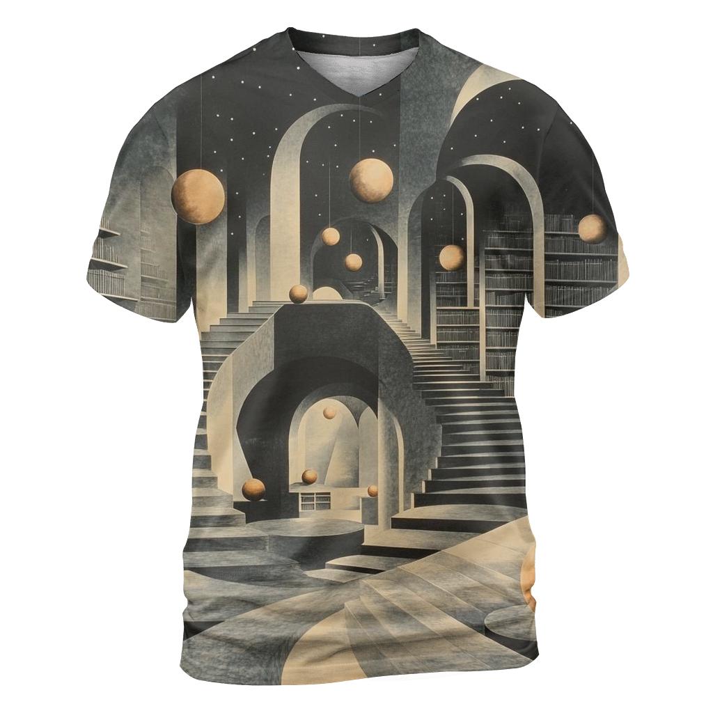 MC Escher Inspired Library Of Orbiting Staircases designer pattern shirts