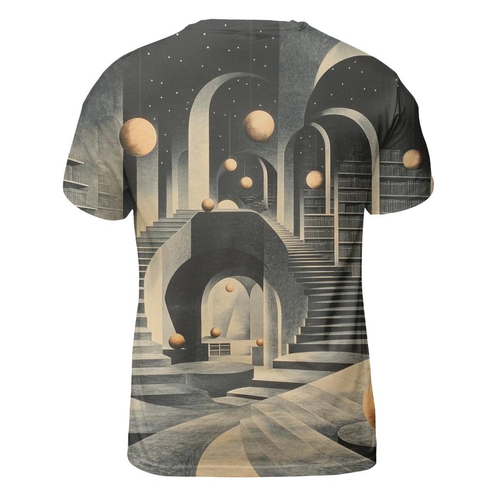 MC Escher Inspired Library Of Orbiting Staircases designer pattern shirts