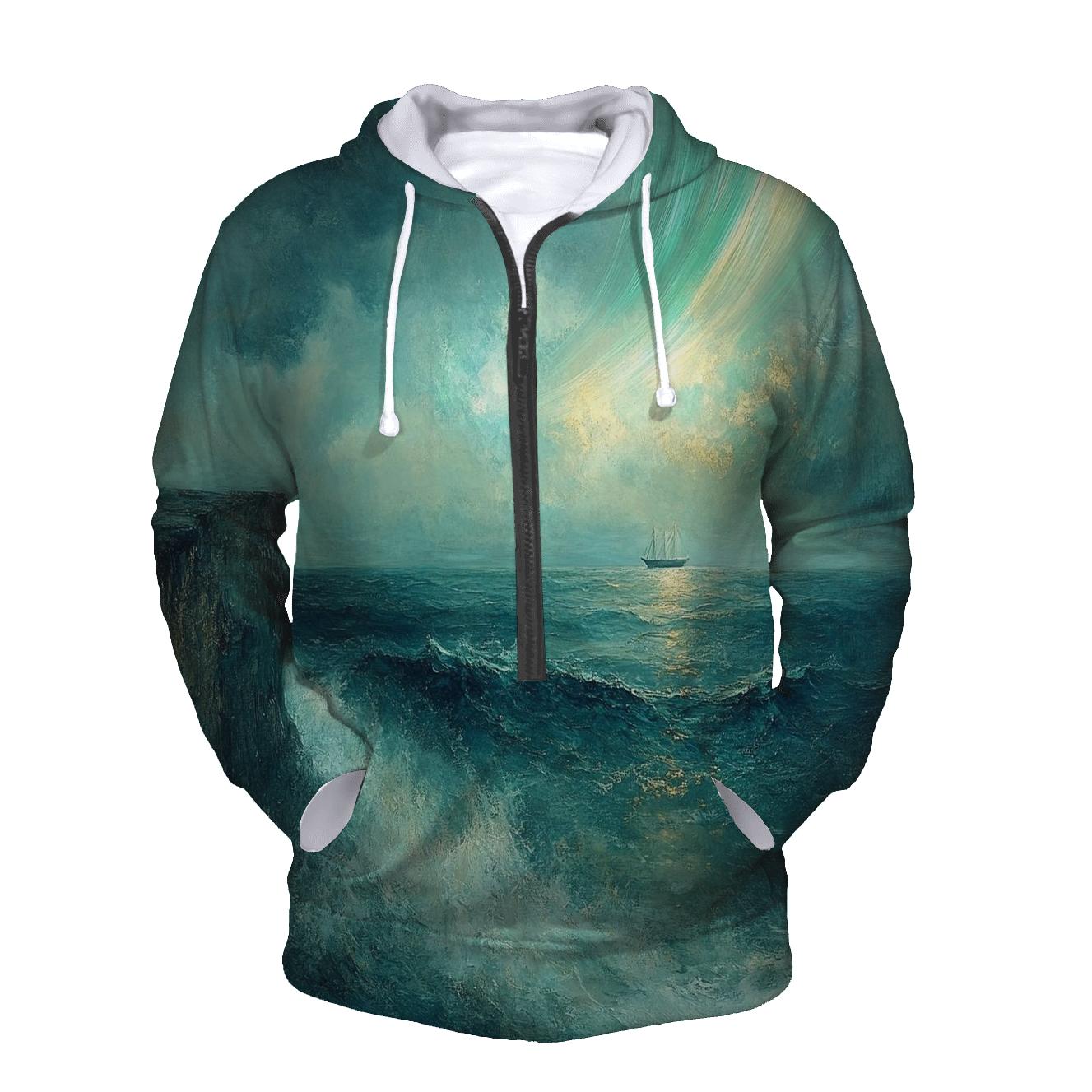 JMW Turner Inspired Aurora Over Stormy Ocean embroidered hoodies