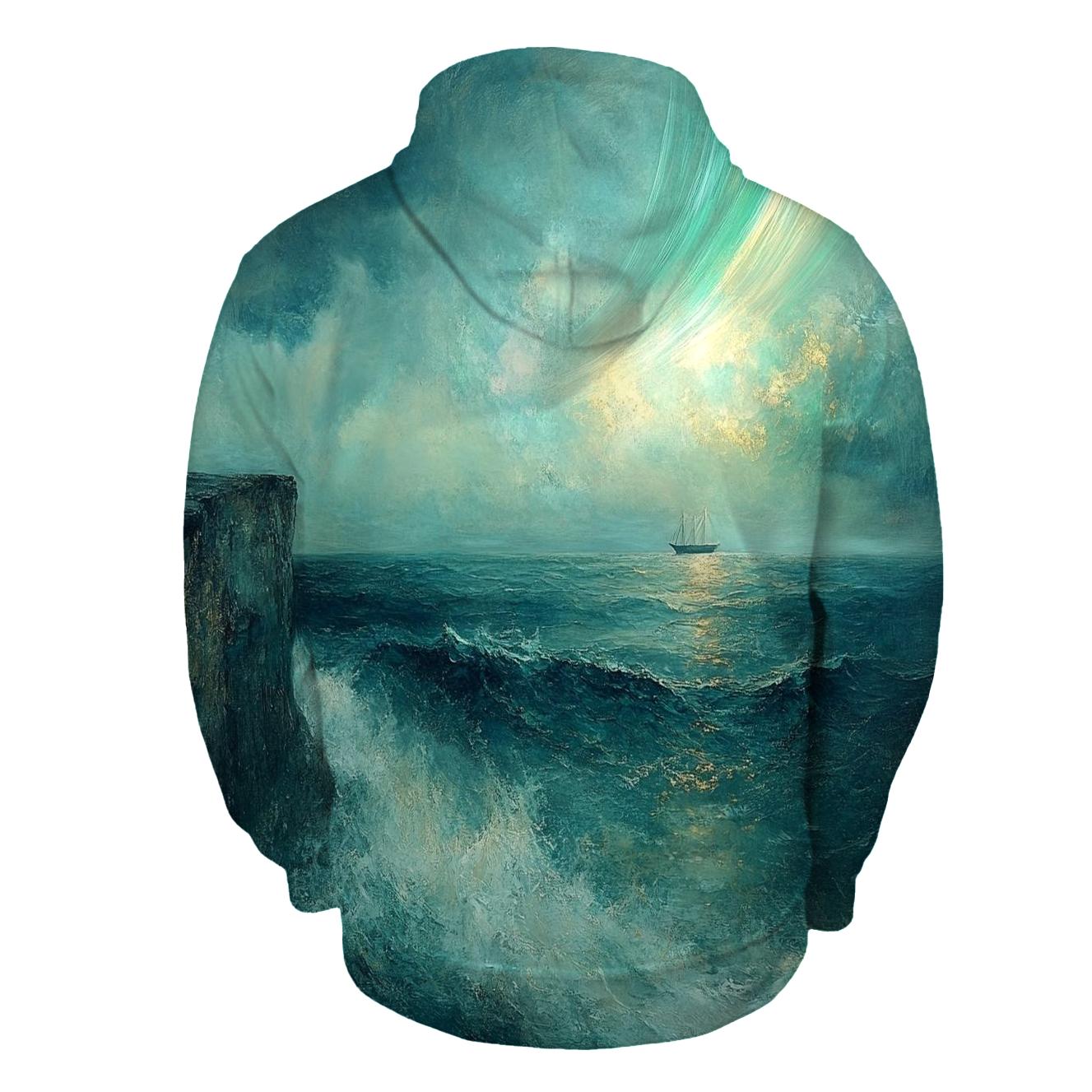 JMW Turner Inspired Aurora Over Stormy Ocean embroidered hoodies