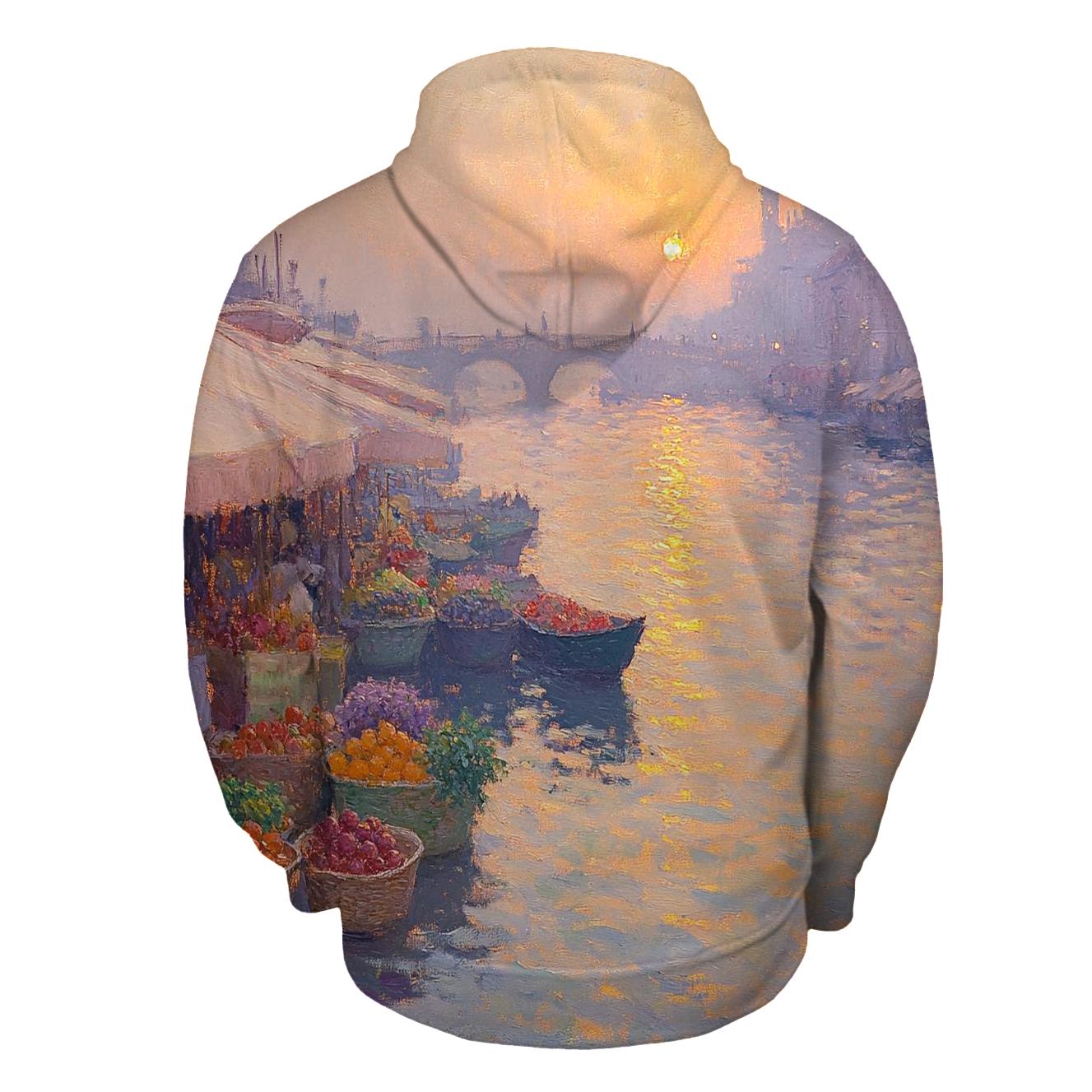 Claude Monet Inspired Sunrise Over Quiet River Market designer hoodies