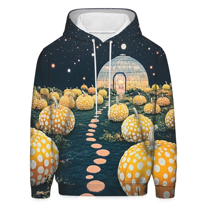 Yayoi Kusama Inspired Cosmic Pumpkin Garden designer hoodies