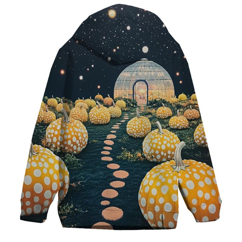 Yayoi Kusama Inspired Cosmic Pumpkin Garden designer hoodies