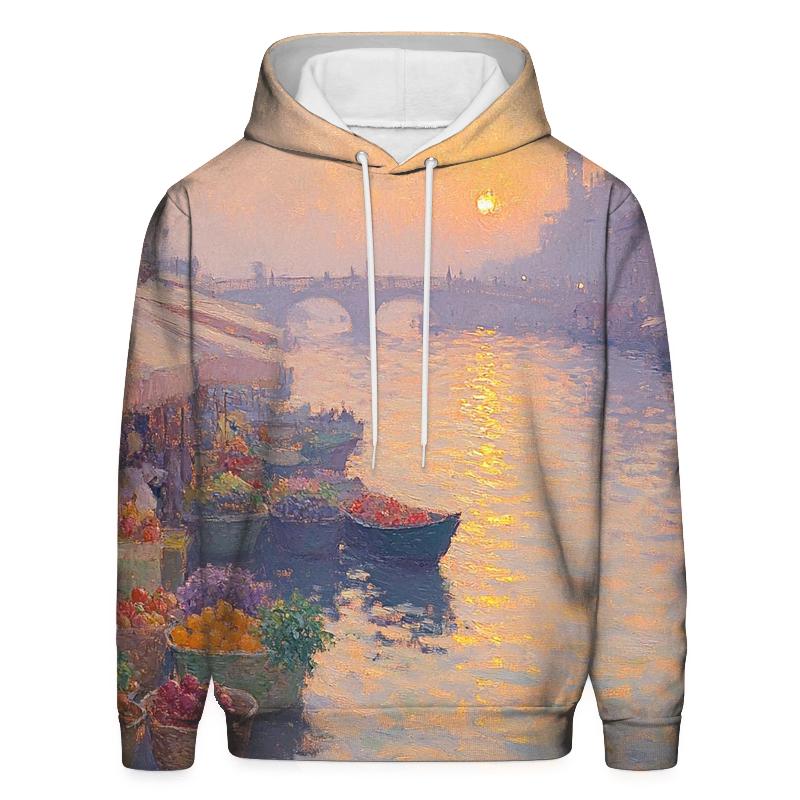 Claude Monet Inspired Sunrise Over Quiet River Market custom hoodies