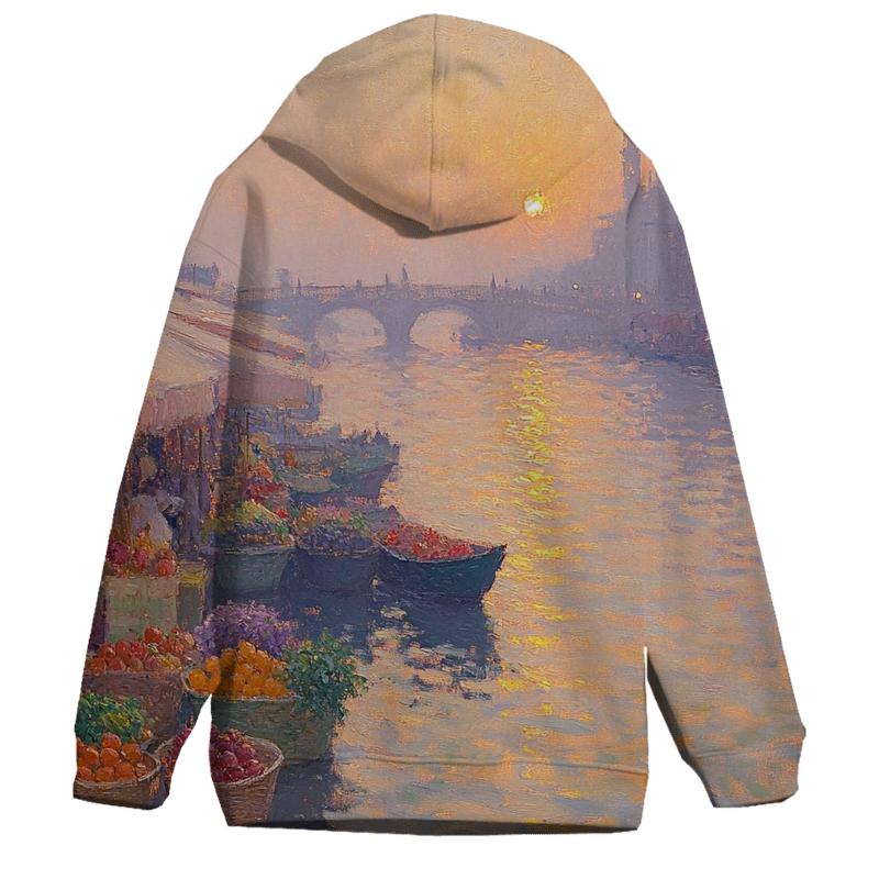 Claude Monet Inspired Sunrise Over Quiet River Market custom hoodies