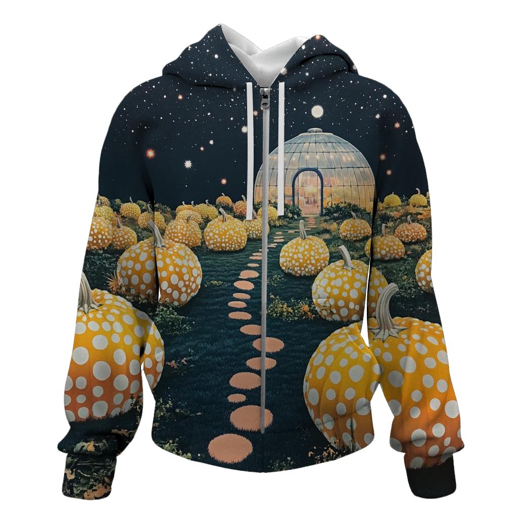 Yayoi Kusama Inspired Cosmic Pumpkin Garden lightweight hoodies