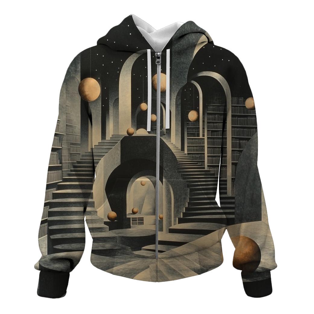 MC Escher Inspired Library Of Orbiting Staircases printed hoodies