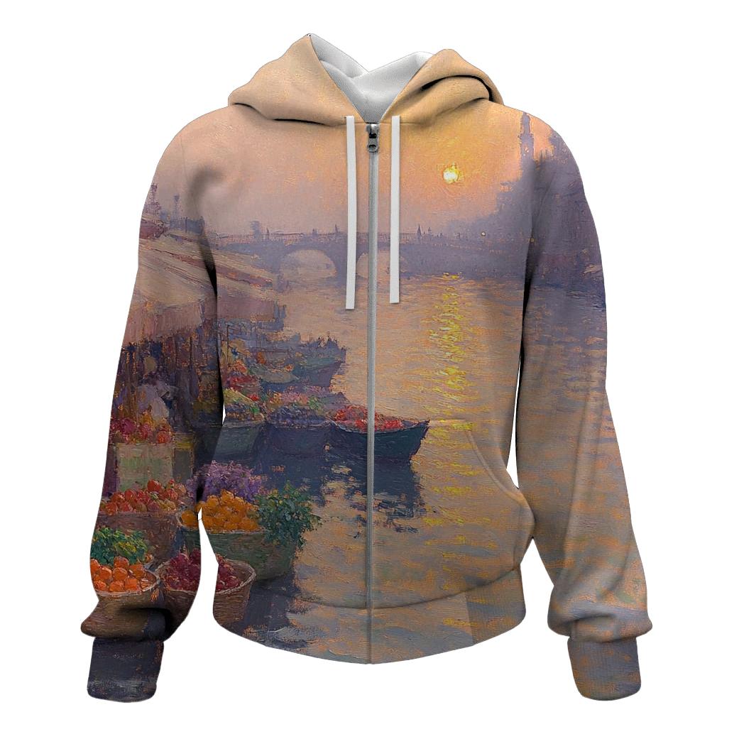 Claude Monet Inspired Sunrise Over Quiet River Market hoodies fashion