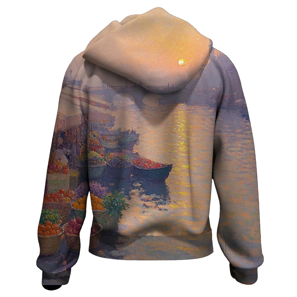 Claude Monet Inspired Sunrise Over Quiet River Market hoodies fashion