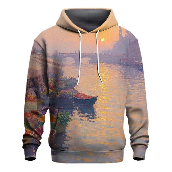 Claude Monet Inspired Sunrise Over Quiet River Market embroidered hoodies