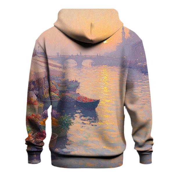 Claude Monet Inspired Sunrise Over Quiet River Market embroidered hoodies