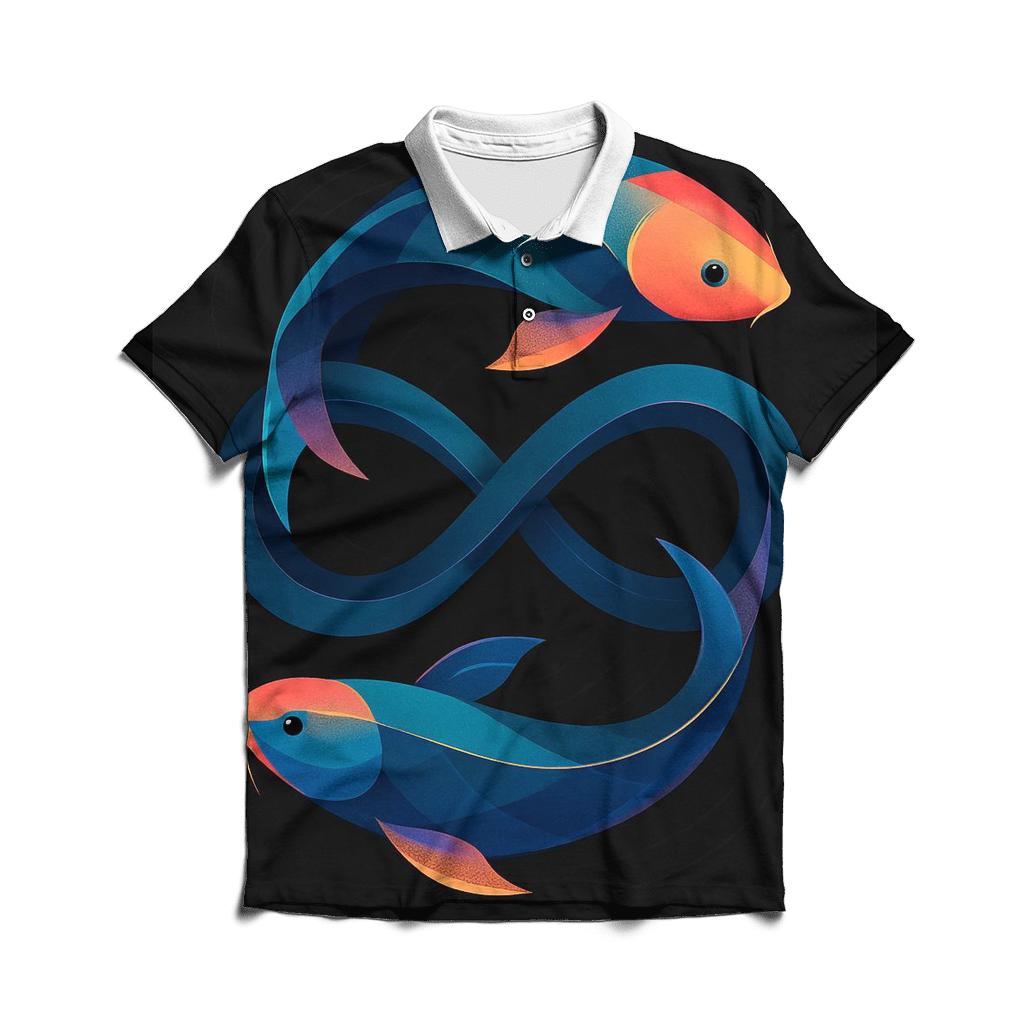 Prismatic Koi Infinity Loop embroidered polo tops