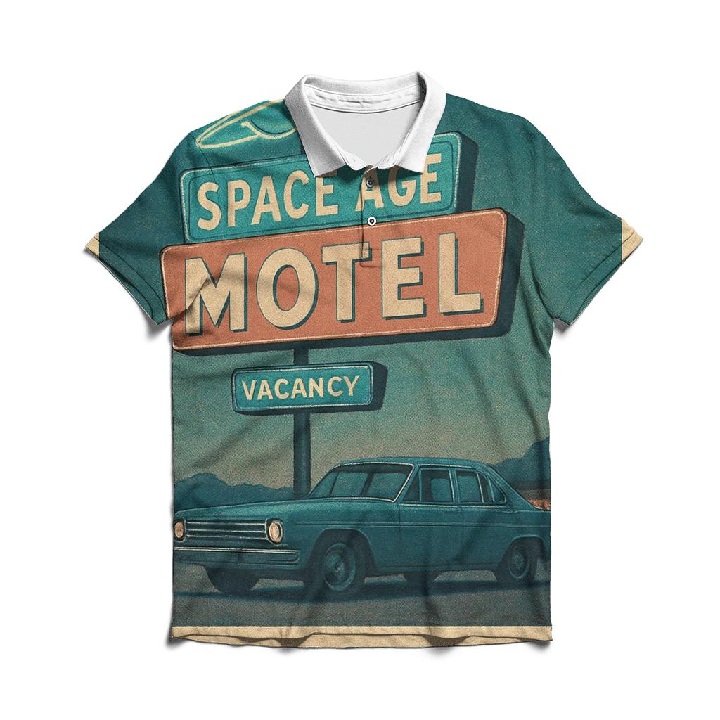 Weathered Space Age Motel Postcard stylish collar polo tees