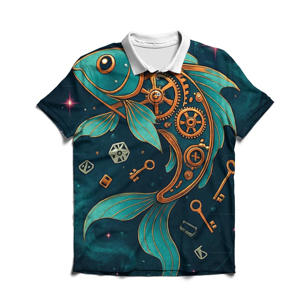 Clockwork Koi Constellation embroidered polo tops