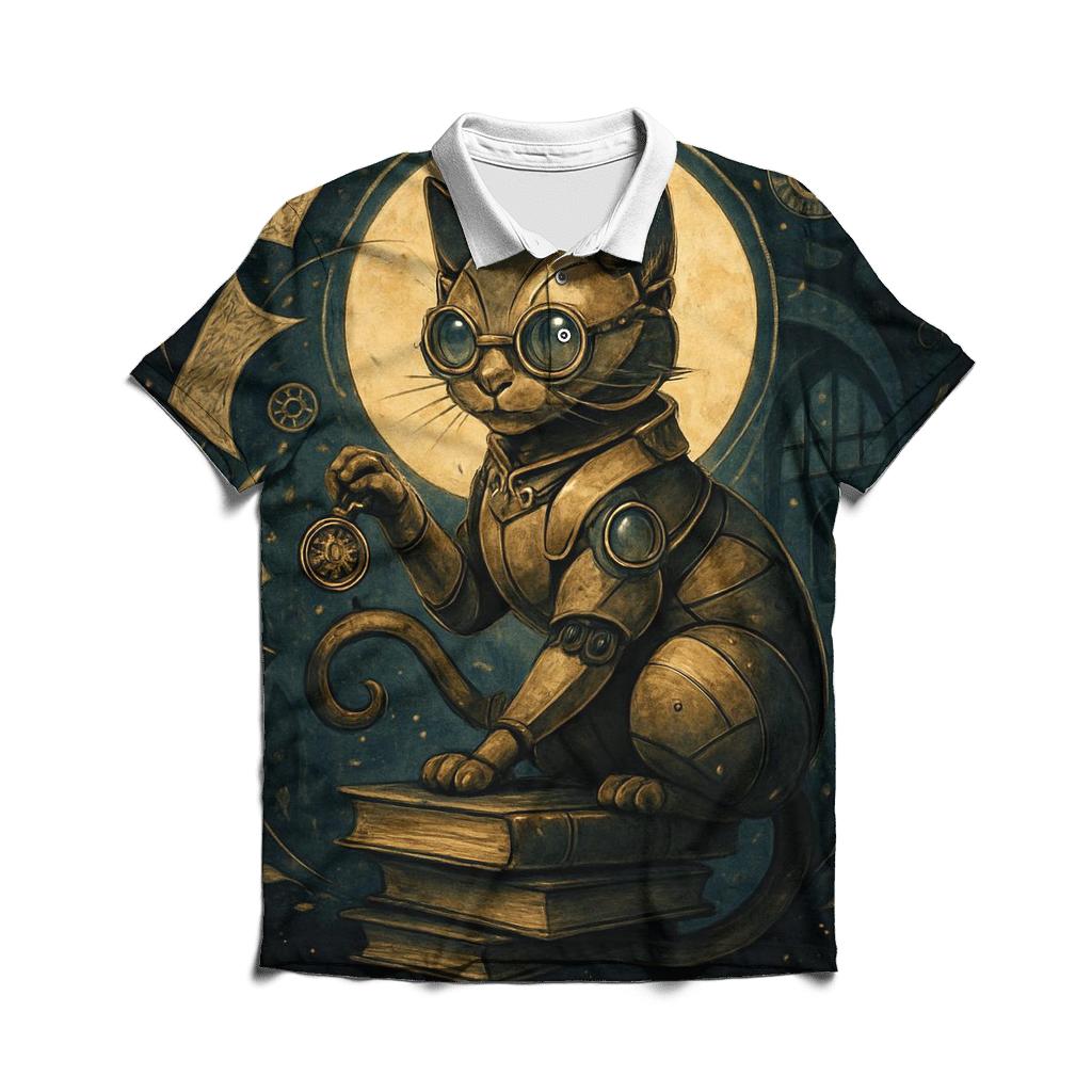 Clockwork Moonlit Librarian Cat classic pique polos