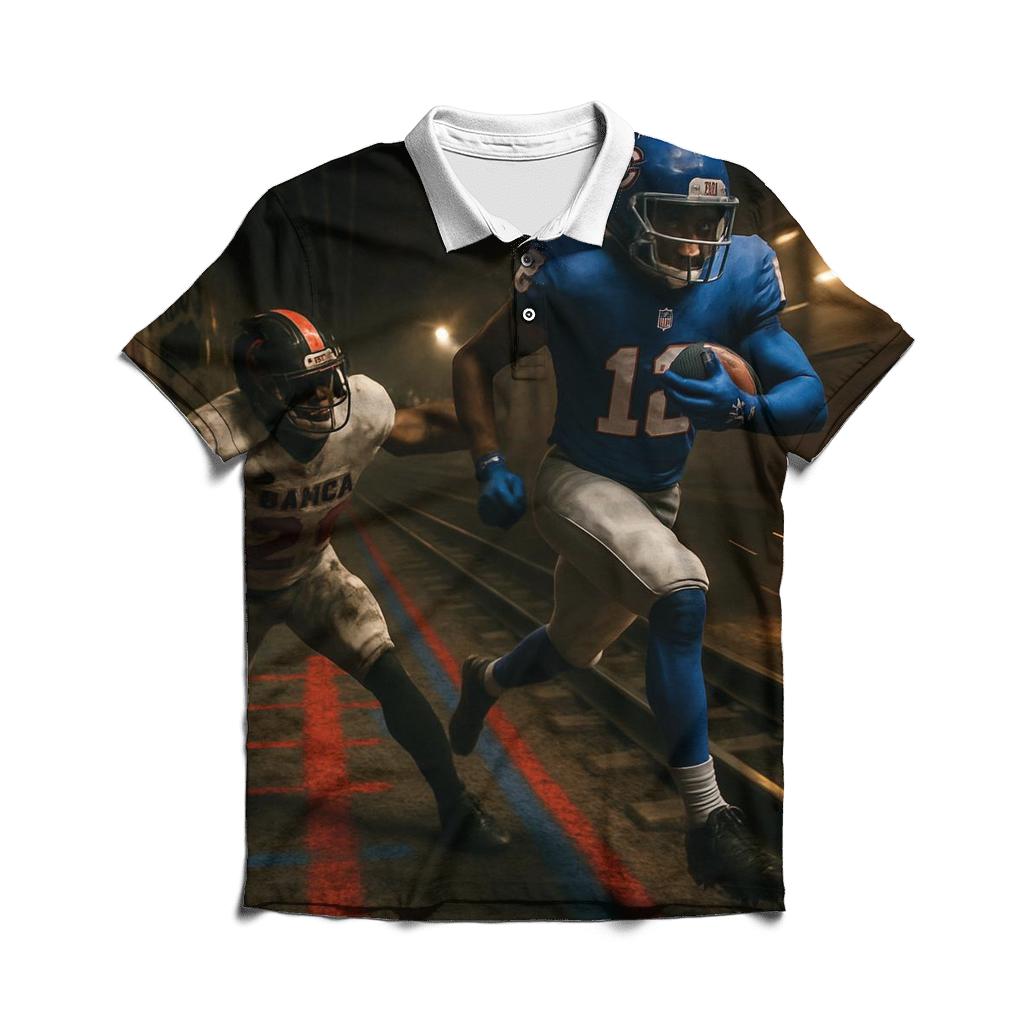 Underground Transit Tunnel Goal Line Duel branded logo polo shirts