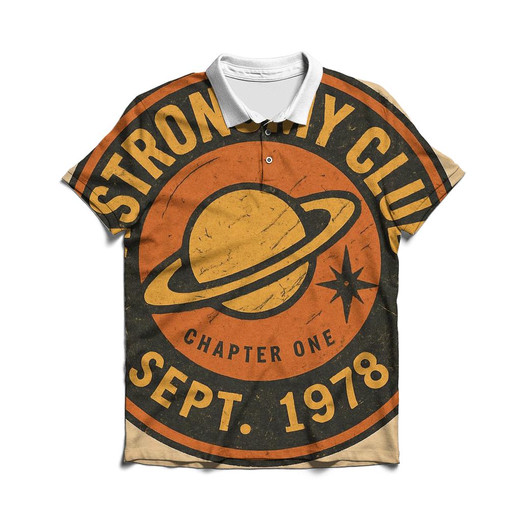 Distressed Vinyl Record Astronomy Club Badge stylish collar polo tees